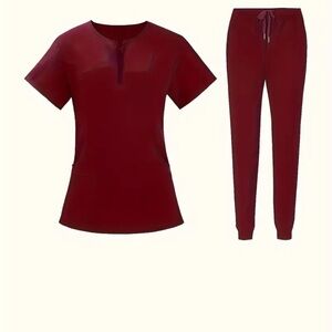 Two-piece durable Nurse scrub set. Comfortable draw-sting pants with pockets.